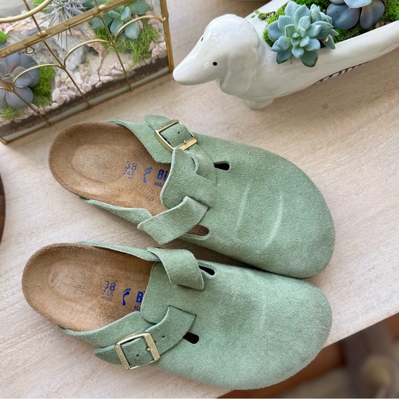 Birkenstock Boston Soft Footbed Suede Leather in Green Tea - Picture 10 of 16